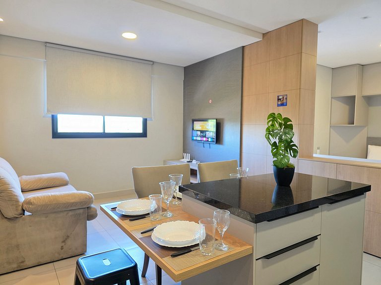 Flat novo e moderno, 4 pessoas ao lado do Paraguai